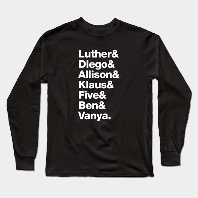 The Umbrella Academy - Luther, Diego, Allison, Klaus, Five, Ben & Vanya. Long Sleeve T-Shirt by viking_elf